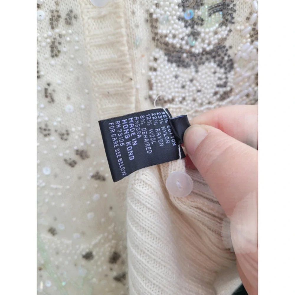 Vintage 80s Michael Simon Knit Beaded Glam Coquette‎ Cardigan Sweater Jacket